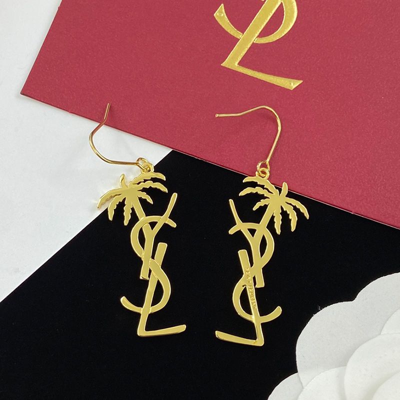 Saint Laurent Opyum Pendant Earrings In Palm Tree Metal Gold