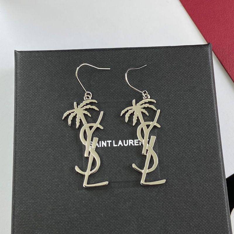 Saint Laurent Opyum Pendant Earrings In Palm Tree Metal Silver