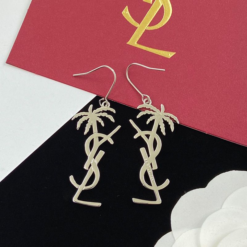 Saint Laurent Opyum Pendant Earrings In Palm Tree Metal Silver