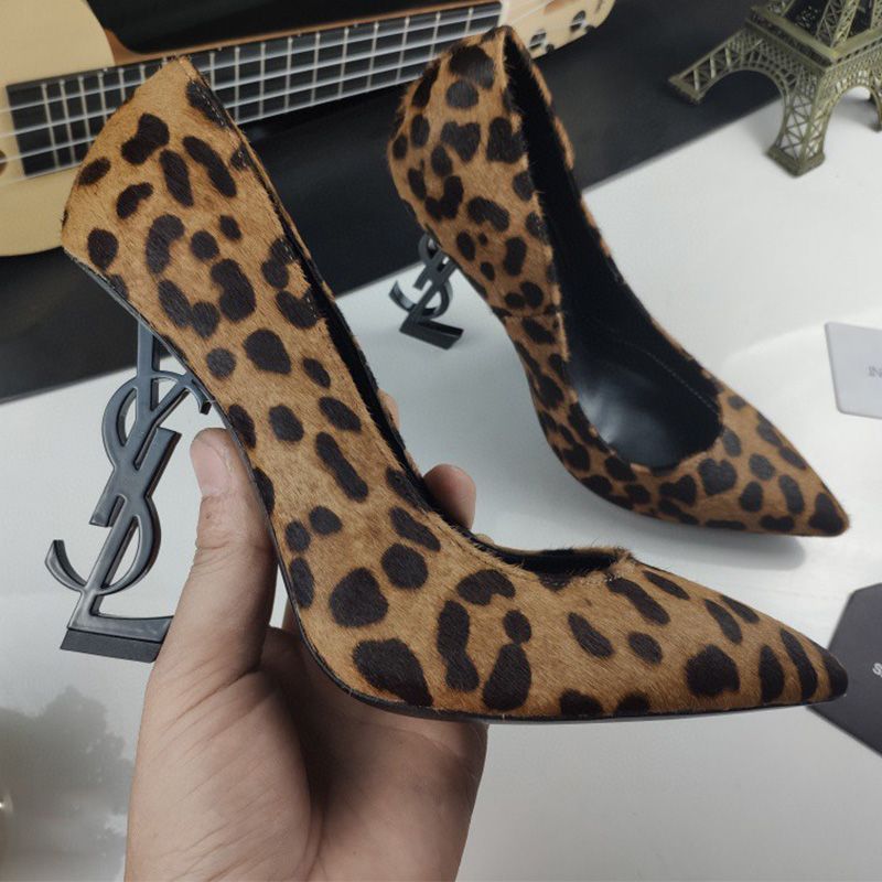 Saint Laurent Opyum Pumps Women Leopard Suede Brown Black