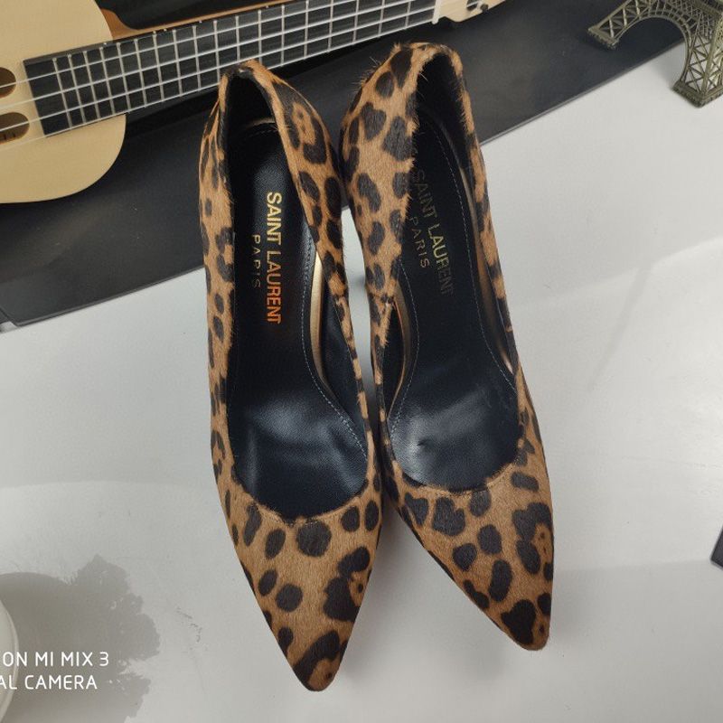 Saint Laurent Opyum Pumps Women Leopard Suede Brown Black