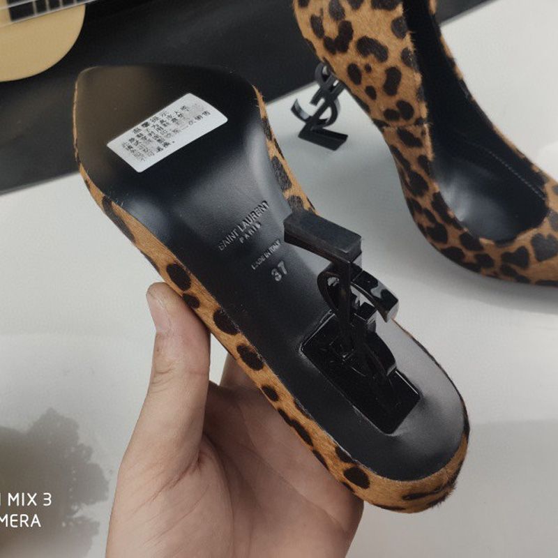 Saint Laurent Opyum Pumps Women Leopard Suede Brown Black