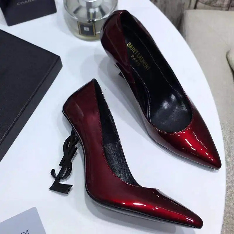 CHEAP Saint Laurent Opyum Pumps Women Patent Leather Burgundy