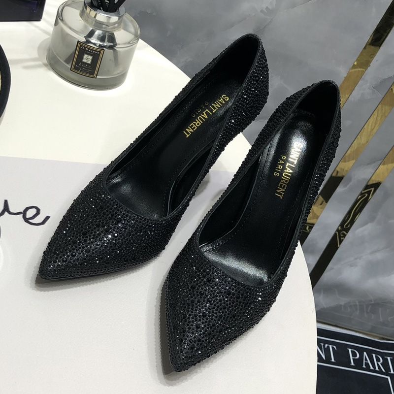 Saint Laurent Opyum Pumps Women Glitter Rhinestones Fabric Black