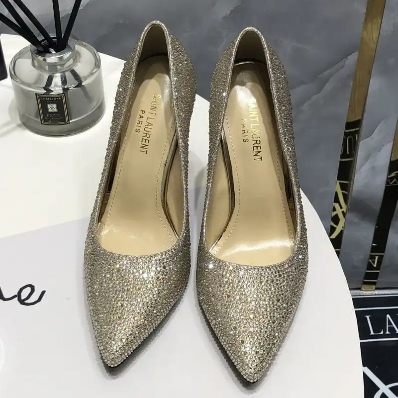 CHEAP Saint Laurent Opyum Pumps Women Glitter Rhinestones Fabric Gold