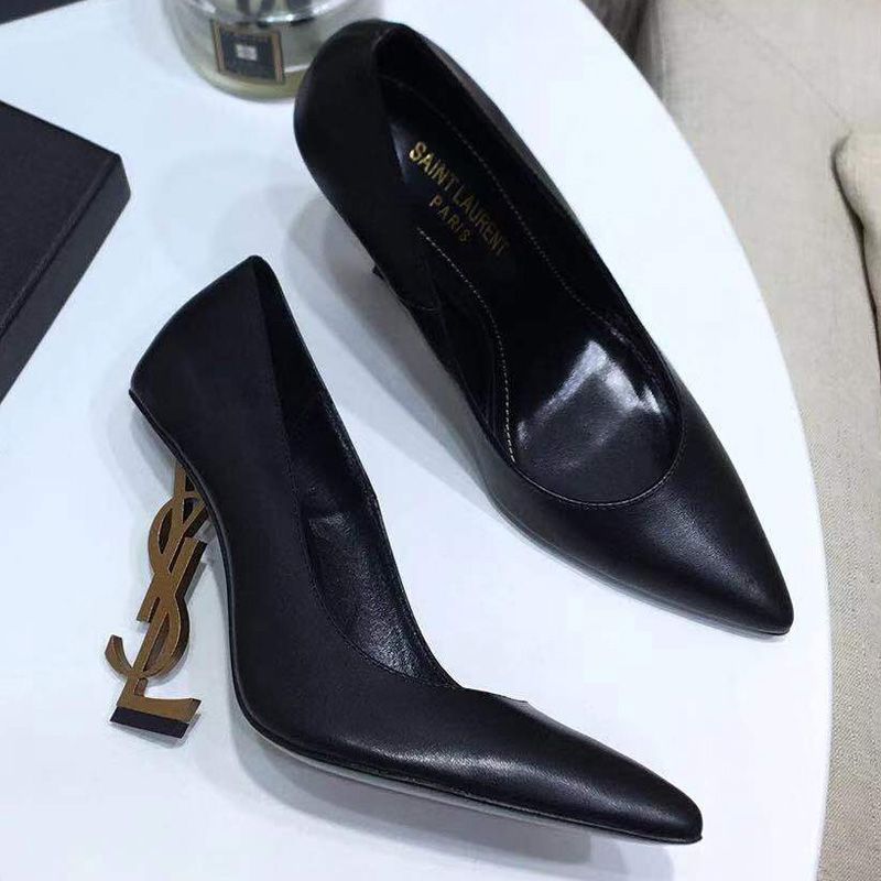 Saint Laurent Opyum Pumps Women Smooth Leather Black Gold