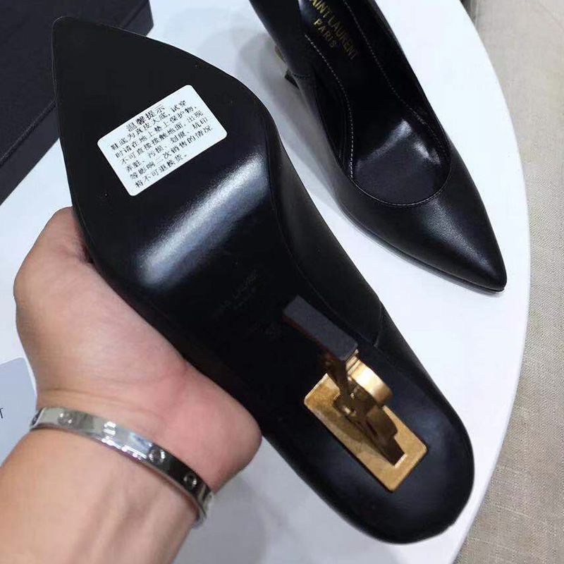 Saint Laurent Opyum Pumps Women Smooth Leather Black Gold