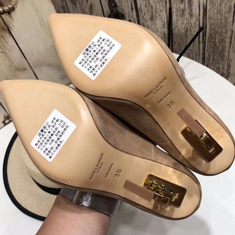 Saint Laurent Opyum Pumps Women Suede Apricot Gold