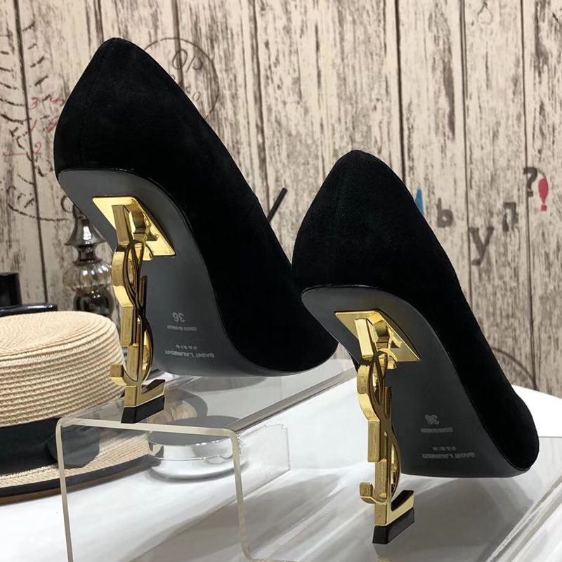 Saint Laurent Opyum Pumps Women Suede Black Gold