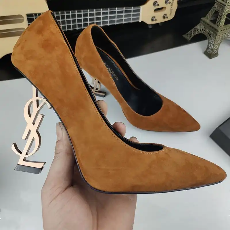 Saint Laurent Opyum Pumps Women Suede Brown Gold