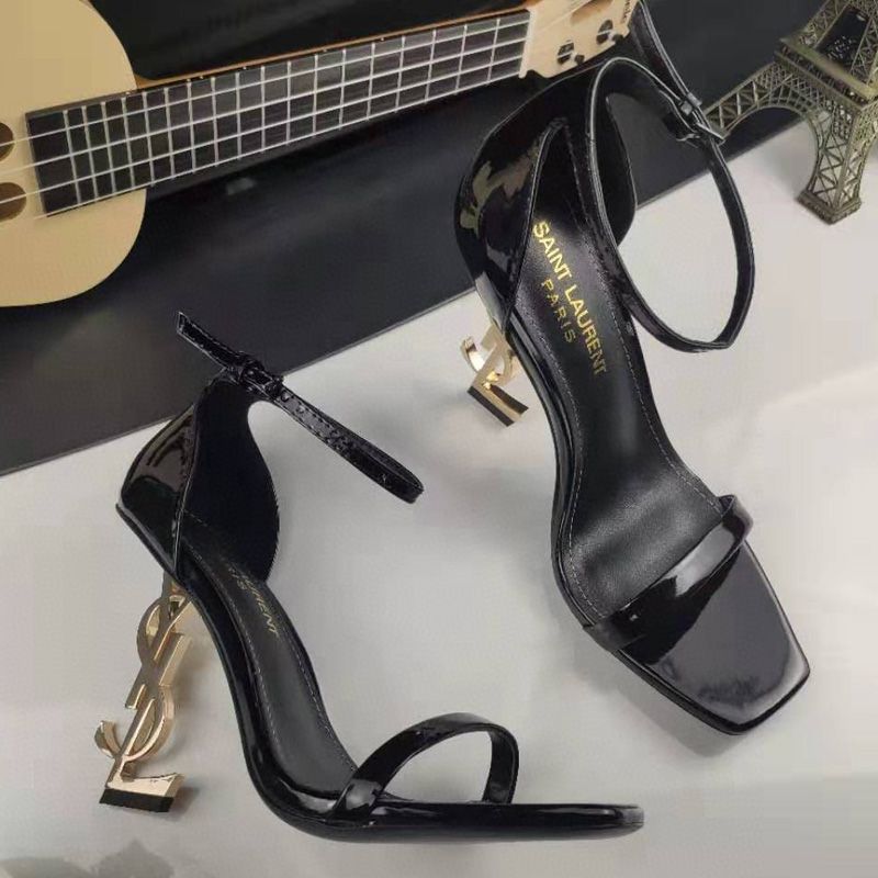 Saint Laurent Opyum Sandals Women Patent Leather Black Gold