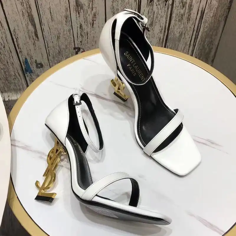 Saint Laurent Opyum Sandals Women Patent Leather White Gold