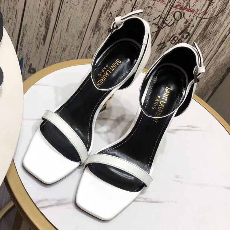 Saint Laurent Opyum Sandals Women Patent Leather White Gold