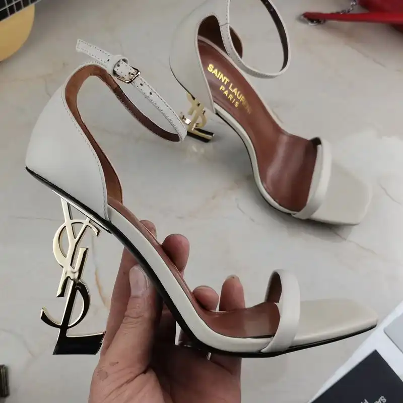 Saint Laurent Opyum Sandals Women Smooth Leather Beige Gold