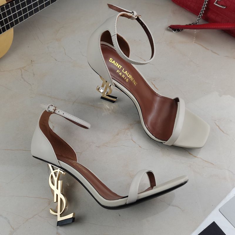 Saint Laurent Opyum Sandals Women Smooth Leather Beige Gold