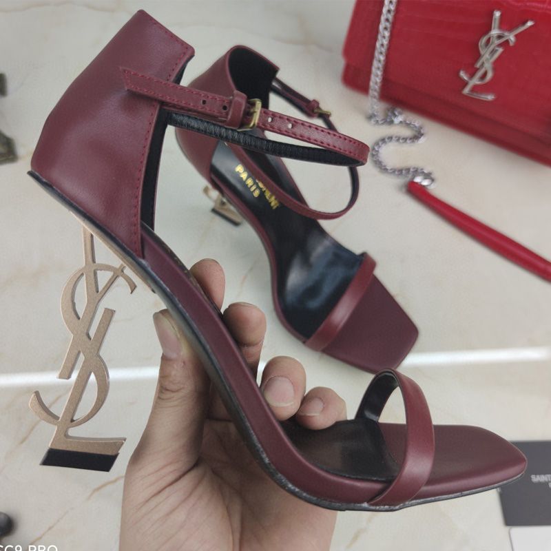 Saint Laurent Opyum Sandals Women Smooth Leather Burgundy Gold