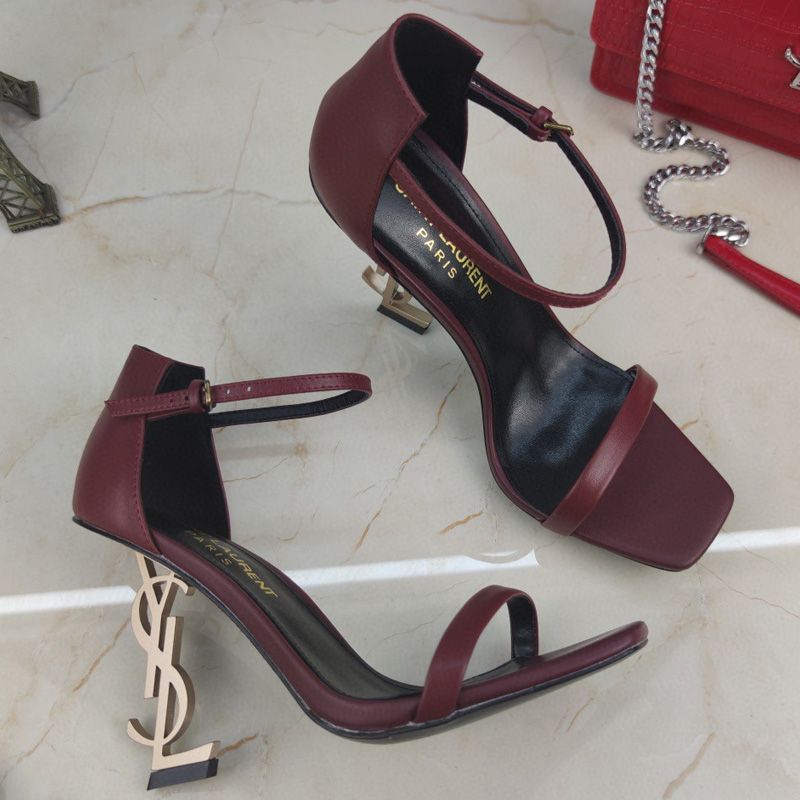 Saint Laurent Opyum Sandals Women Smooth Leather Burgundy Gold