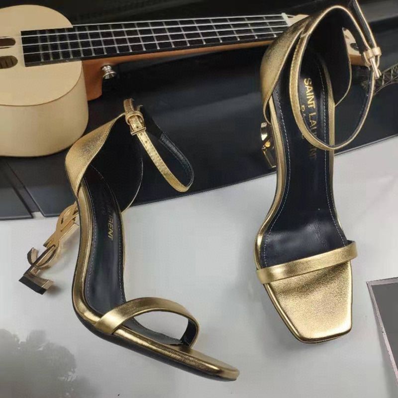 Saint Laurent Opyum Sandals Women Smooth Leather Gold