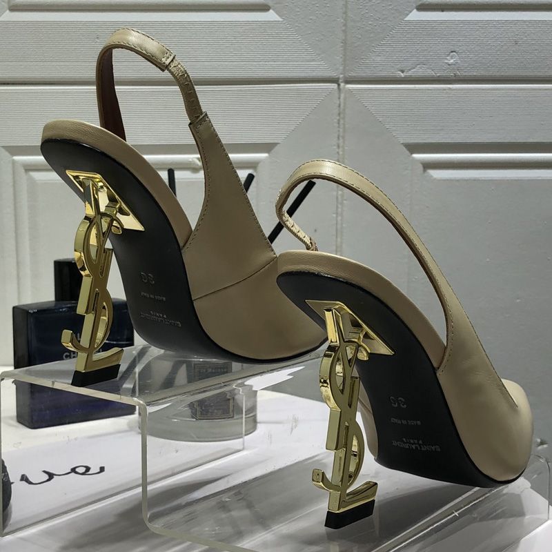 Saint Laurent Opyum Slingback Pumps Women Patent Leather Beige Gold