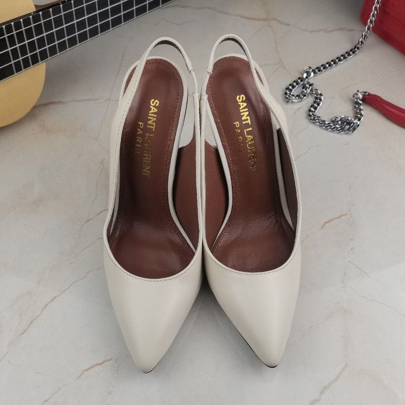 Saint Laurent Opyum Slingback Pumps Women Smooth Leather Beige Gold