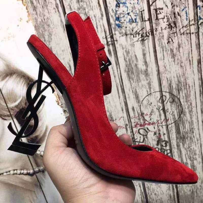 Saint Laurent Opyum Slingback Pumps Women Suede Red Black