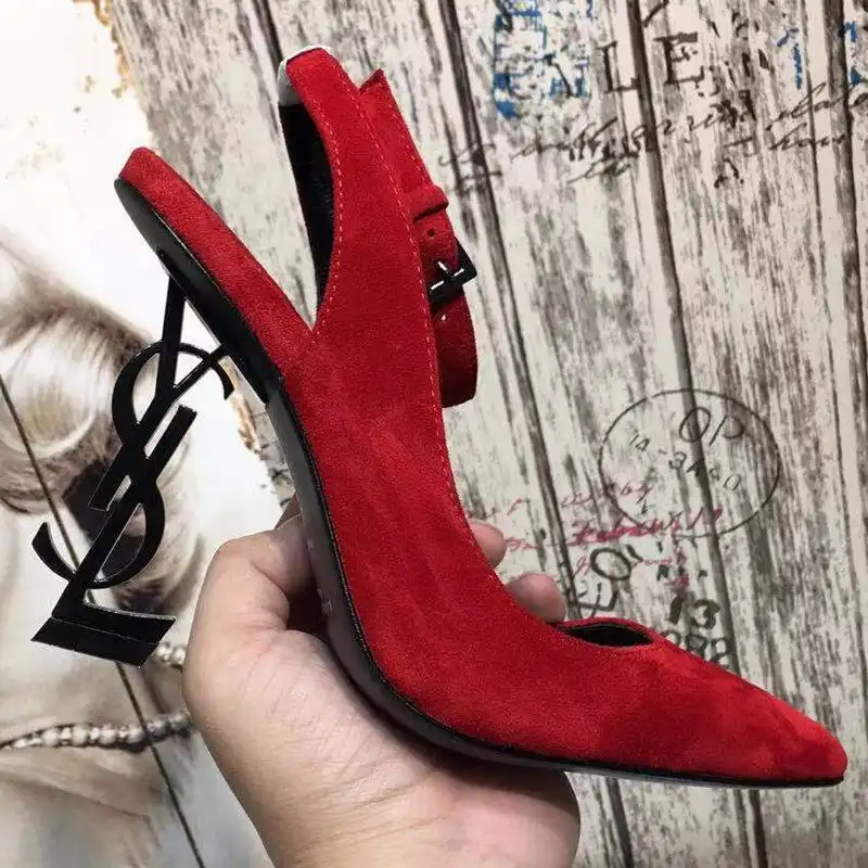 CHEAP Saint Laurent Opyum Slingback Pumps Women Suede Red Black