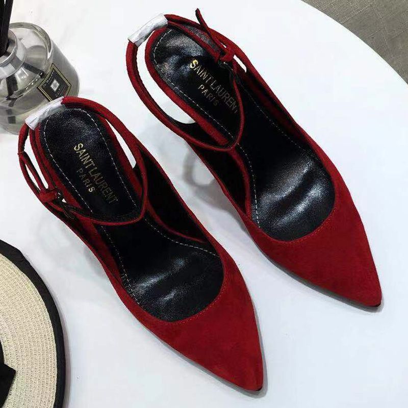 Saint Laurent Opyum Slingback Pumps Women Suede Red Black