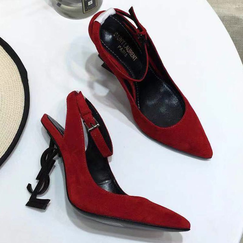 Saint Laurent Opyum Slingback Pumps Women Suede Red Black