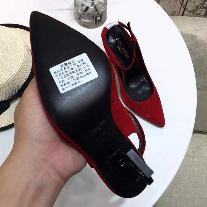 Saint Laurent Opyum Slingback Pumps Women Suede Red Black