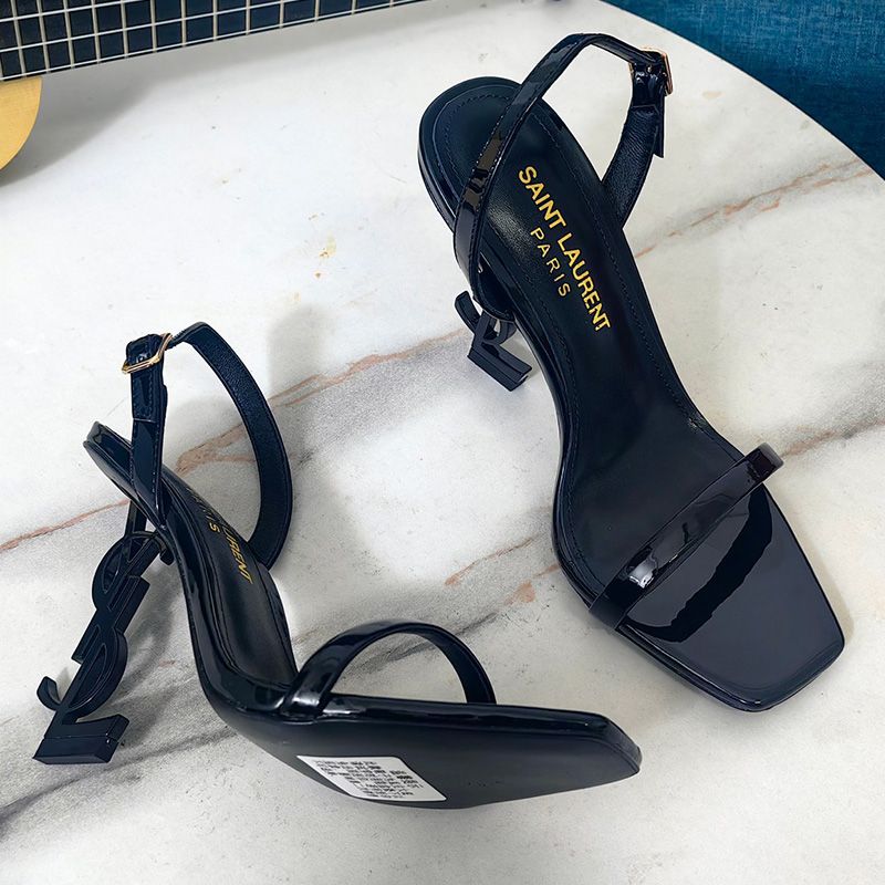 Saint Laurent Opyum Slingback Sandals Women Patent Leather Black