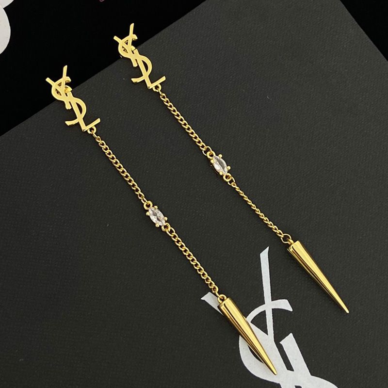 Saint Laurent Opyum Spike Earrings In Metal and Rhinestone Gold