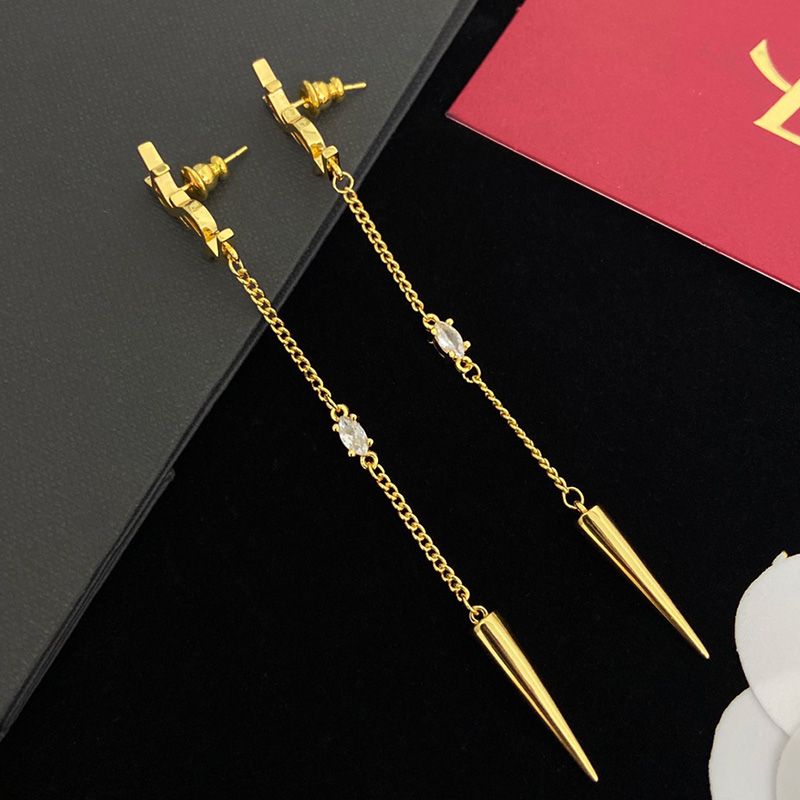 Saint Laurent Opyum Spike Earrings In Metal and Rhinestone Gold