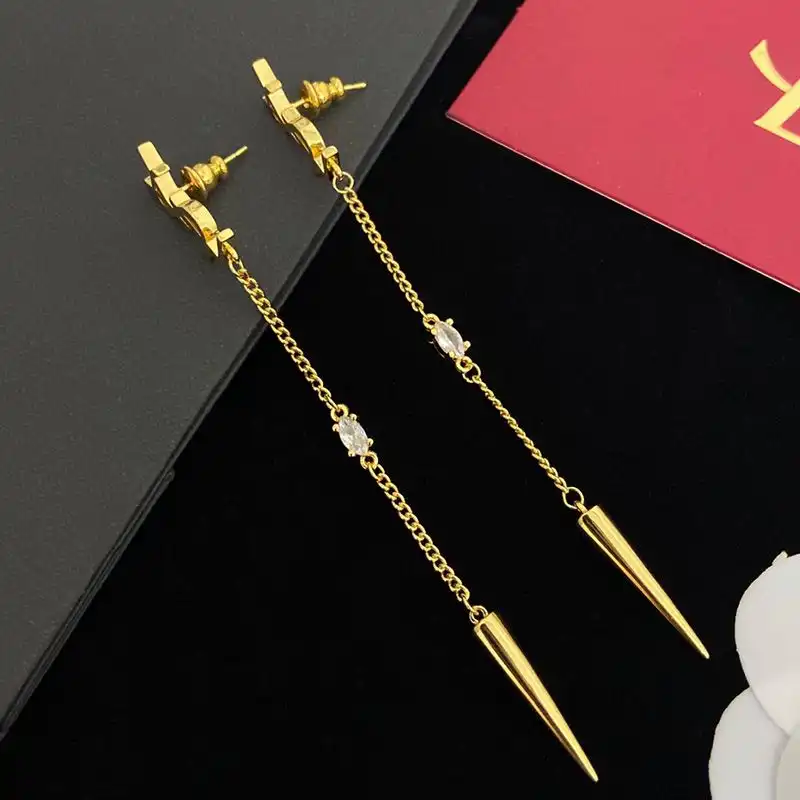 CHEAP Saint Laurent Opyum Spike Earrings In Metal and Rhinestone Gold