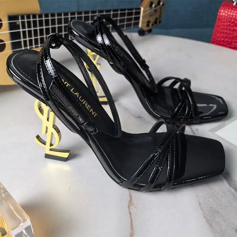 Saint Laurent Opyum Strappy Sandals Women Patent Leather Black Gold