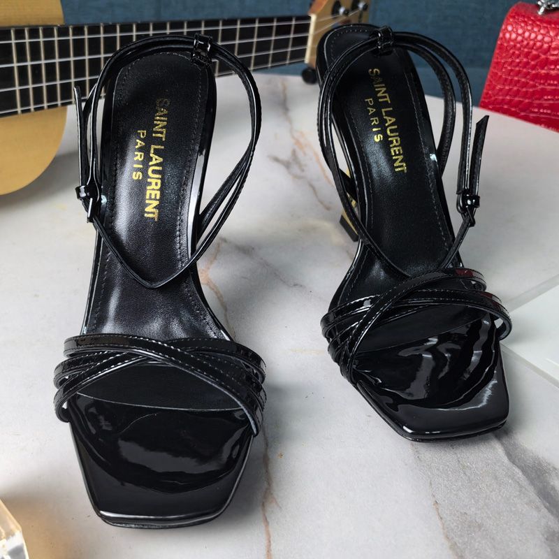 Saint Laurent Opyum Strappy Sandals Women Patent Leather Black Gold