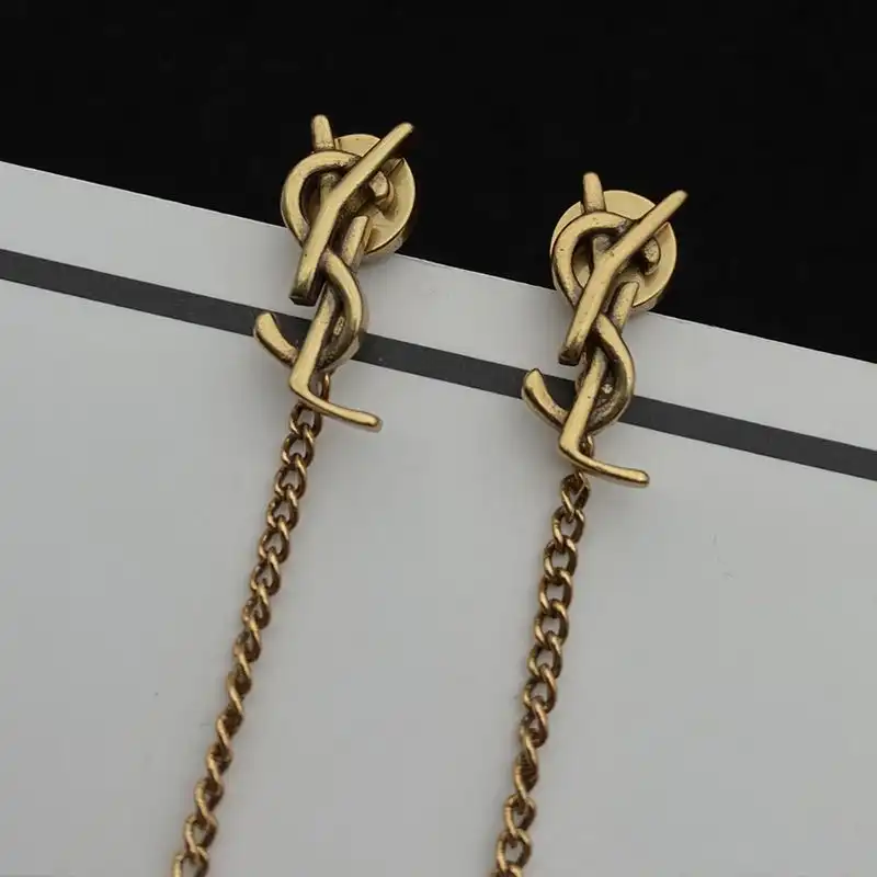 CHEAP Saint Laurent Opyum Threader Earrings In Metal Gold