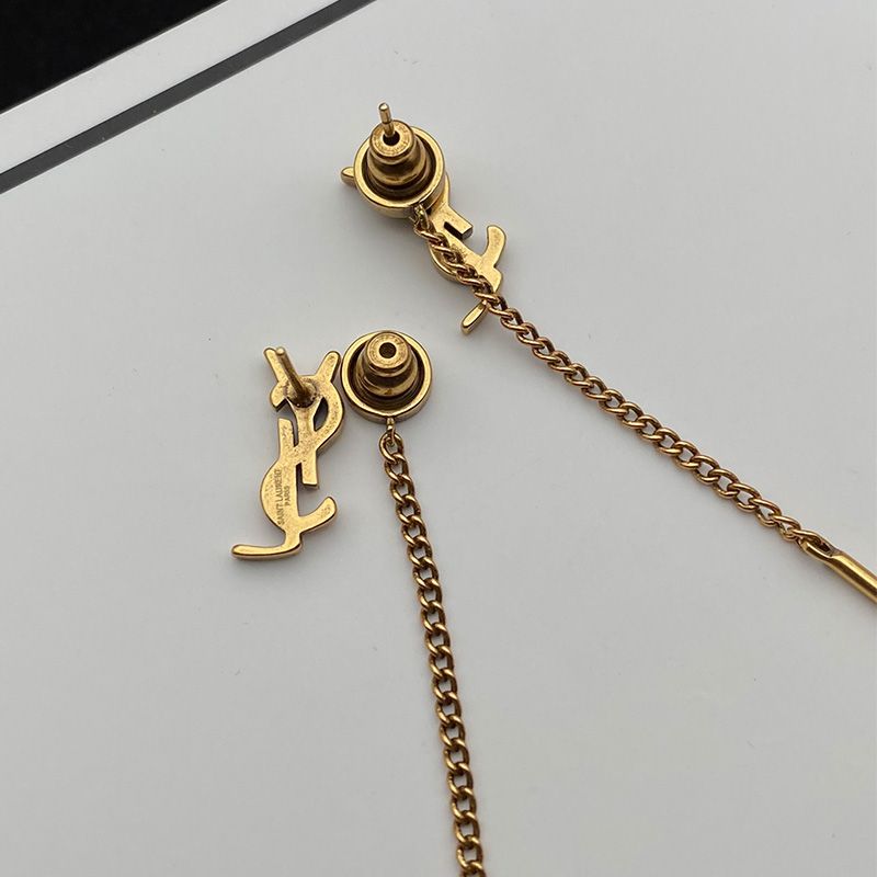 Saint Laurent Opyum Threader Earrings In Metal Gold