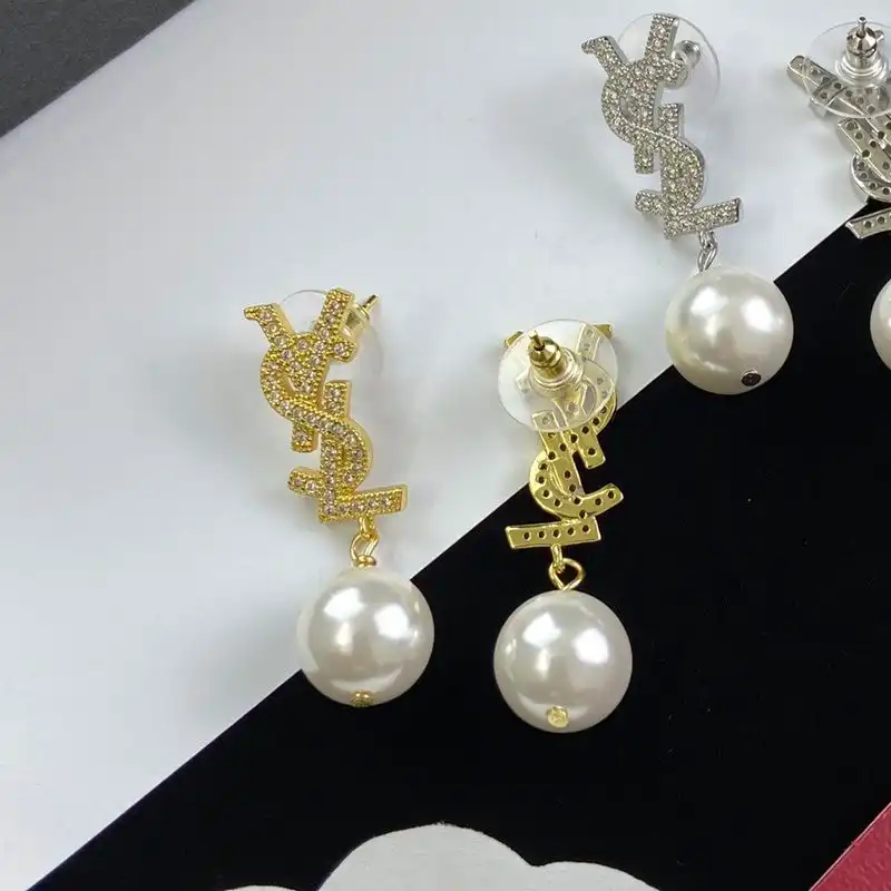 CHEAP Saint Laurent Opyum Pearl Earrings In Metal And Crystal Gold