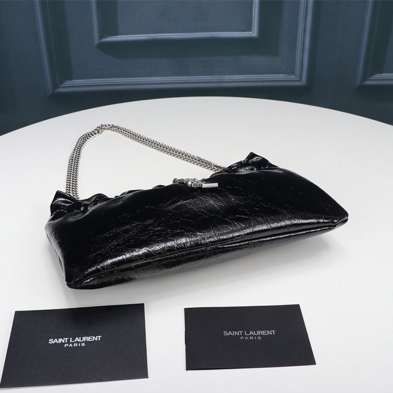 Saint Laurent Pac Pac Ruched Hobo Bag In Smooth Leather Black