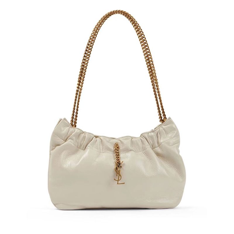 Saint Laurent Pac Pac Ruched Hobo Bag In Smooth Leather White