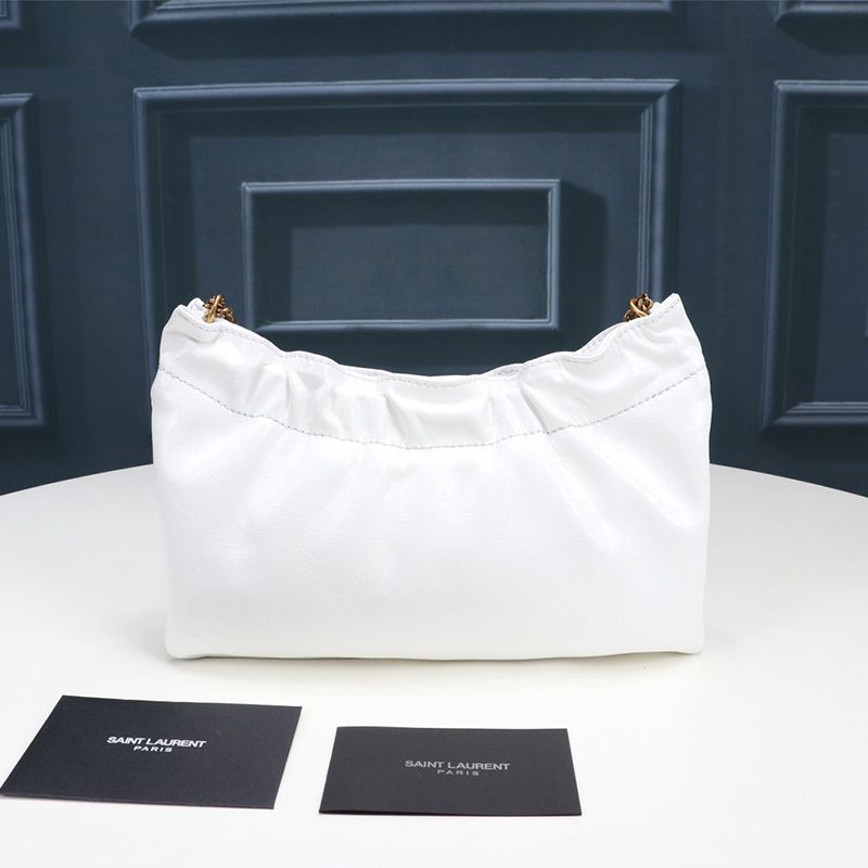 Saint Laurent Pac Pac Ruched Hobo Bag In Smooth Leather White