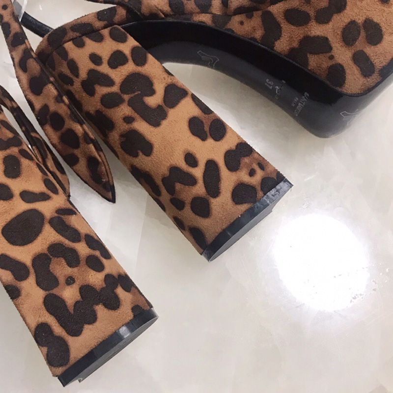 Saint Laurent Paige Platform Sandals Women Leopard Suede Brown