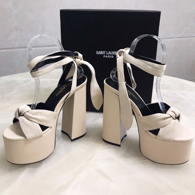 Saint Laurent Paige Platform Sandals Women Smooth Leather Apricot