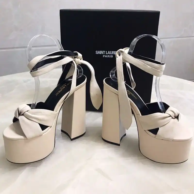 CHEAP Saint Laurent Paige Platform Sandals Women Smooth Leather Apricot