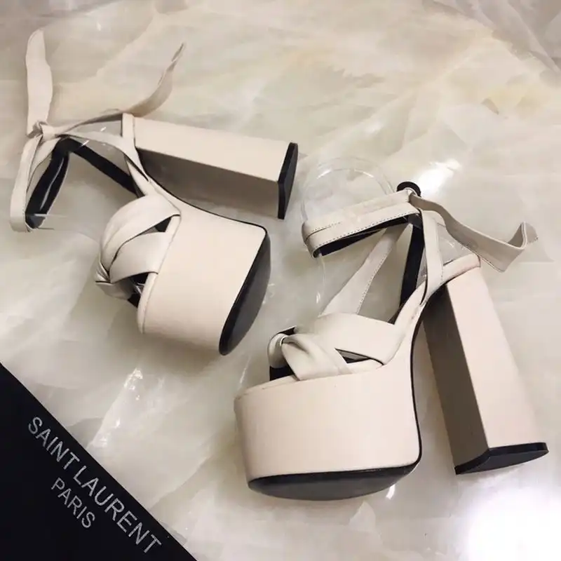 CHEAP Saint Laurent Paige Platform Sandals Women Smooth Leather Apricot