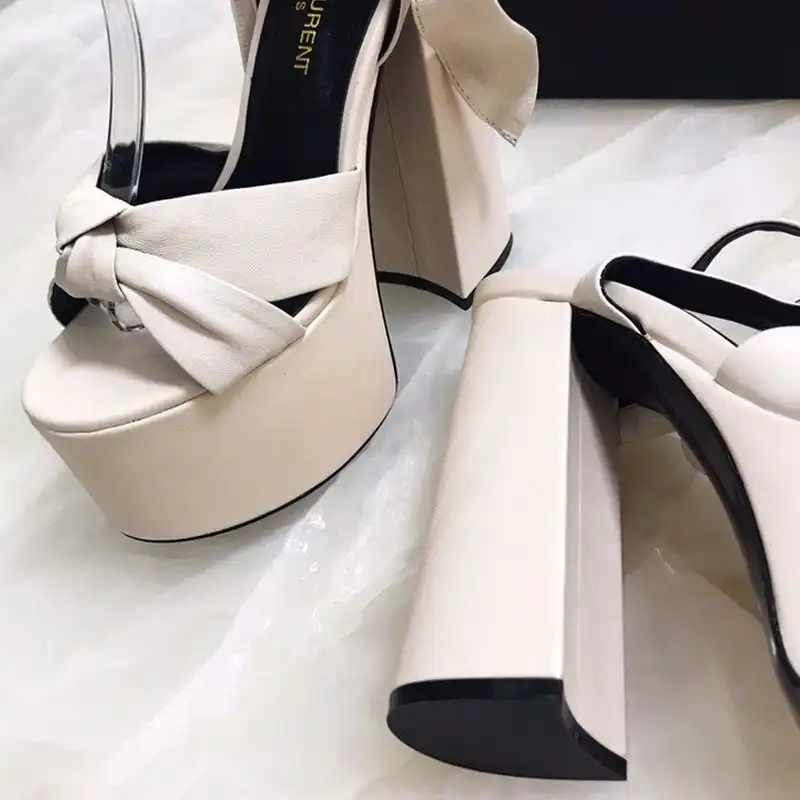 CHEAP Saint Laurent Paige Platform Sandals Women Smooth Leather Apricot