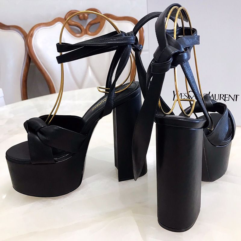 Saint Laurent Paige Platform Sandals Women Smooth Leather Black