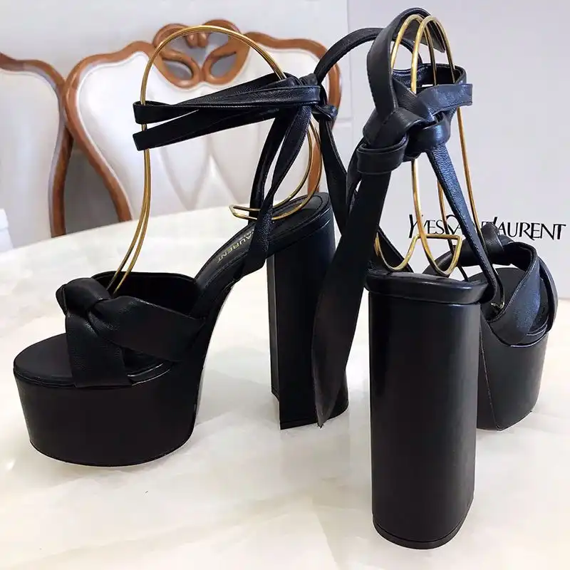 CHEAP Saint Laurent Paige Platform Sandals Women Smooth Leather Black