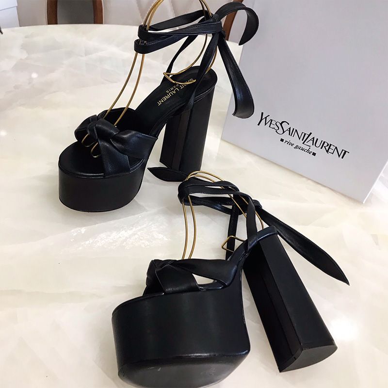 Saint Laurent Paige Platform Sandals Women Smooth Leather Black