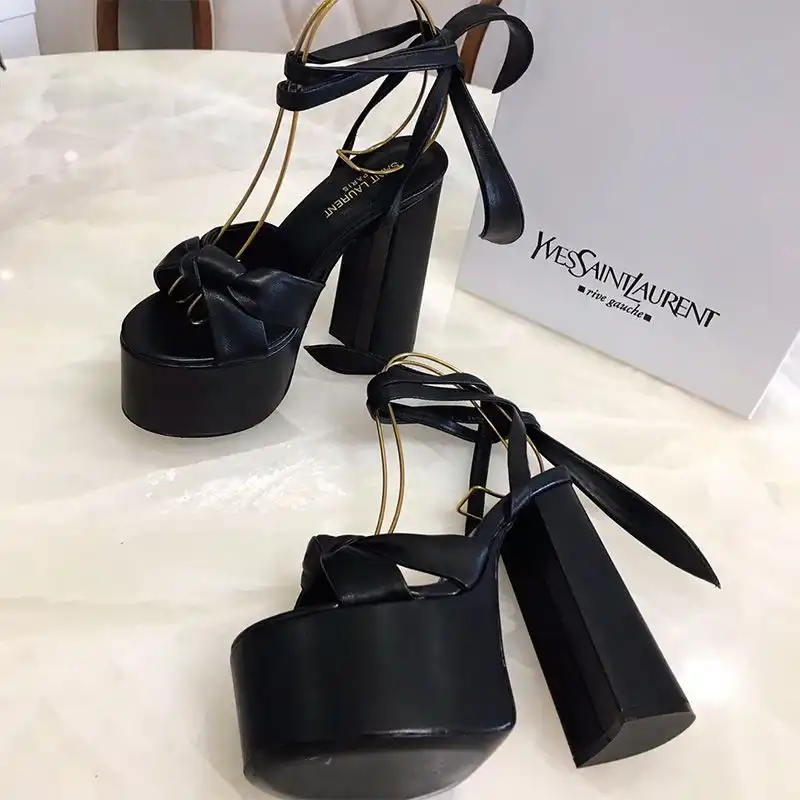 CHEAP Saint Laurent Paige Platform Sandals Women Smooth Leather Black